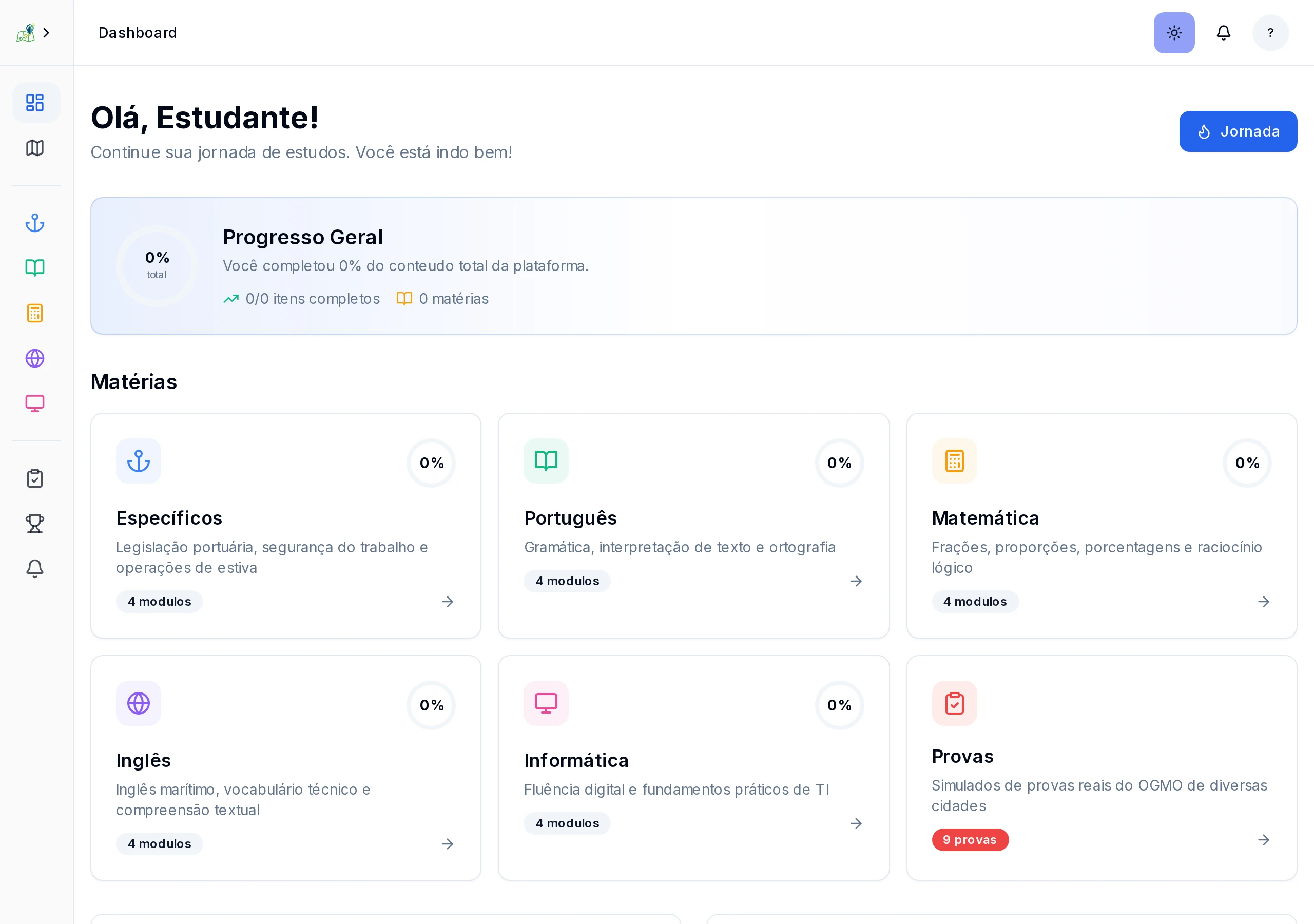 Dashboard no tema claro — interface limpa e iluminada